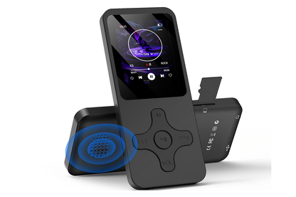 Side angle of MP3 Player 8GB highlighting slim black design