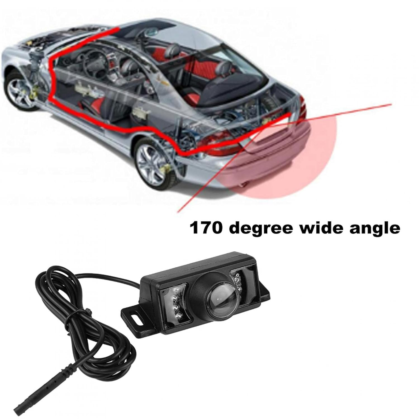 Car reversing camera waterproof connected with power and video cables