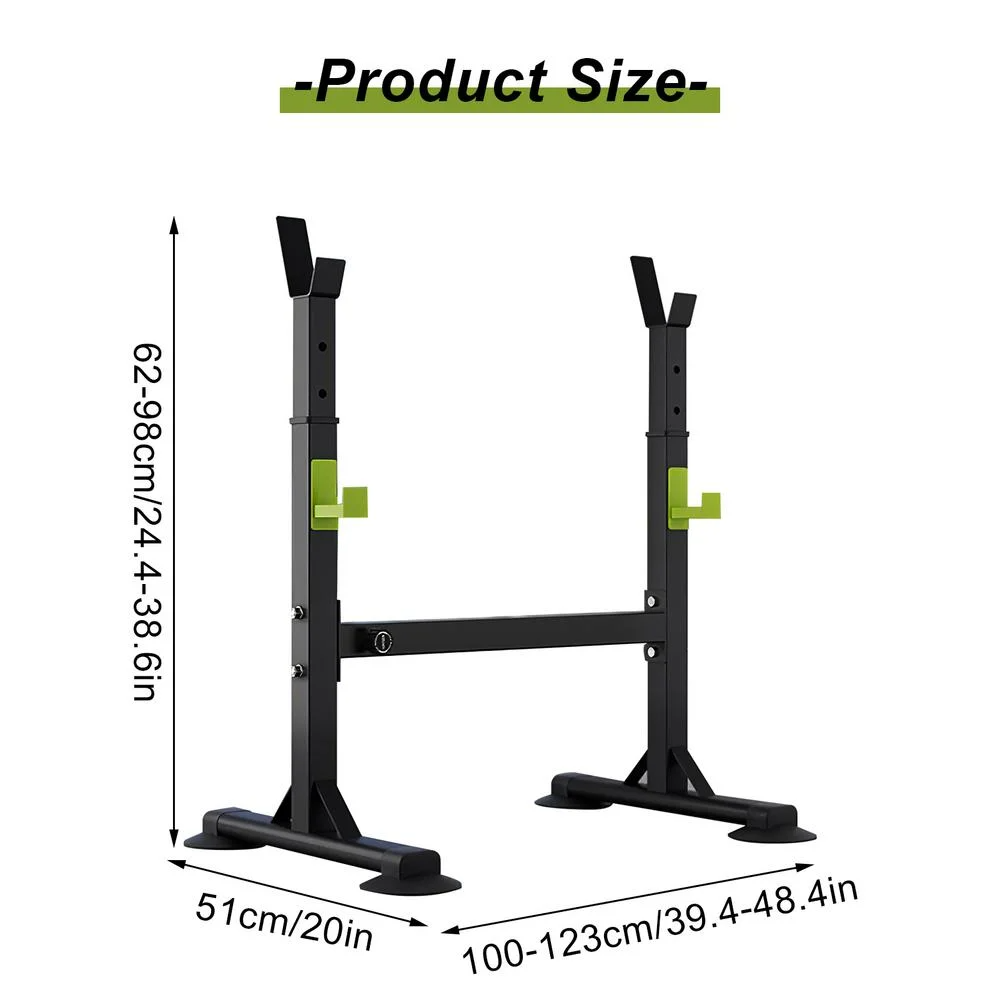 Squat rack stand green steel with suction cups for floor grip