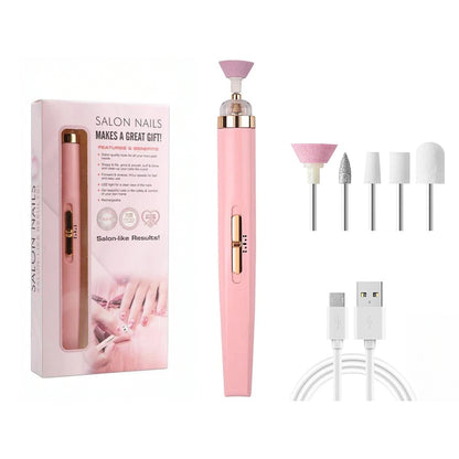 Electric nail drill kit pink colour with USB charging cable