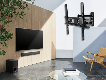 TV wall mount bracket packaging with screws and manual included