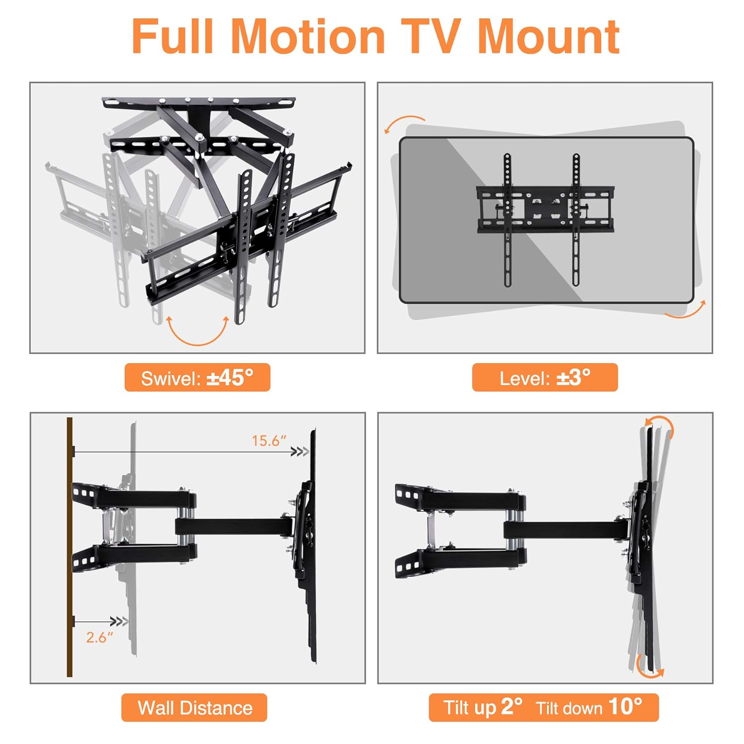 Top angle of TV wall mount bracket showing mounting points
