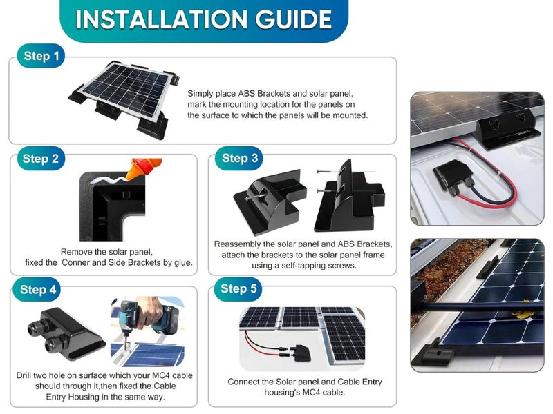 Solar panel mounting kit black ABS mounts with screws included