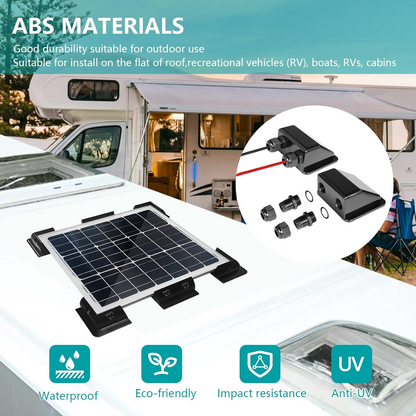 Solar panel mounting kit packaging with all mounting parts displayed