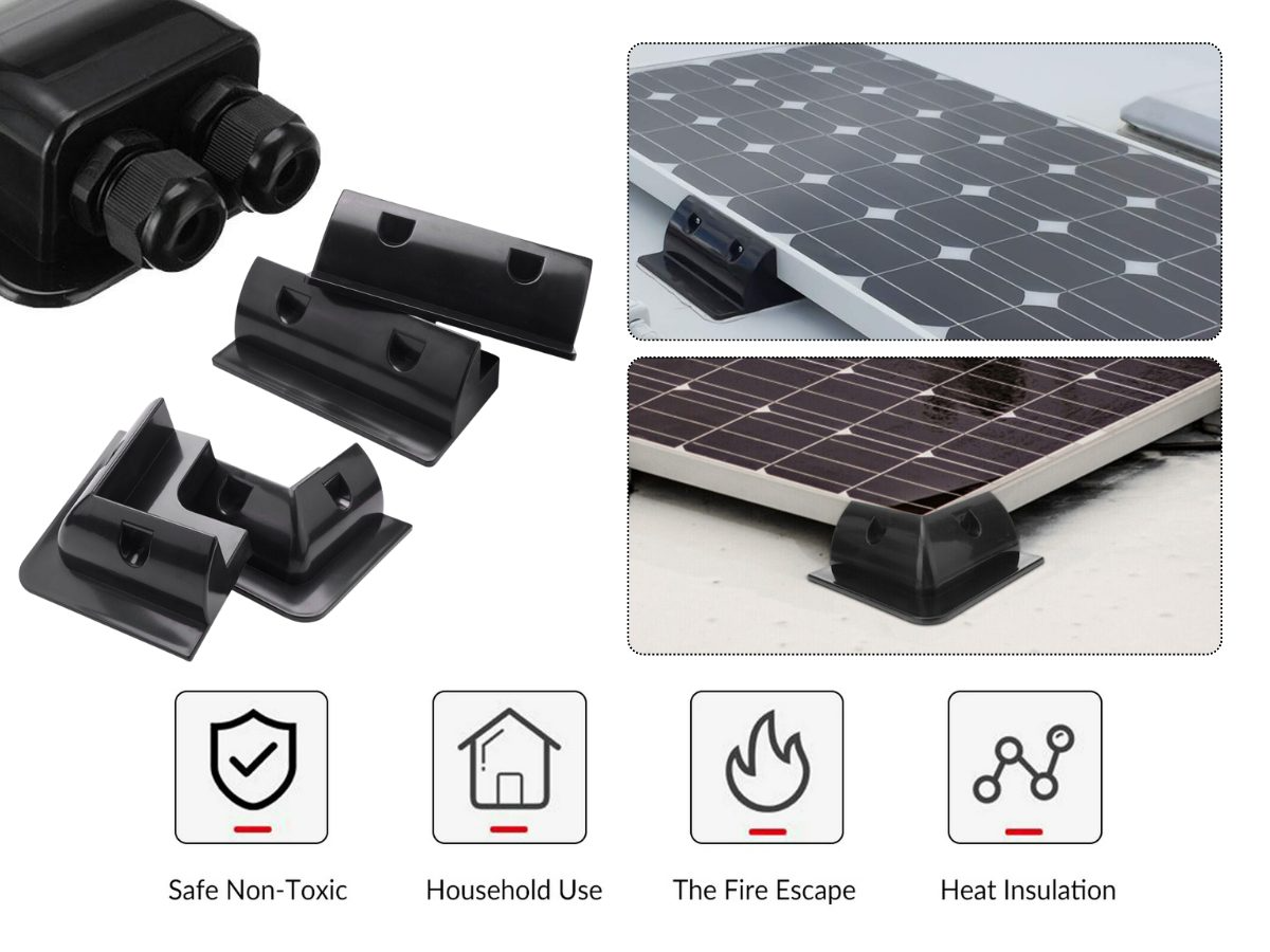 Solar panel mounting kit packaging with all mounting parts displayed