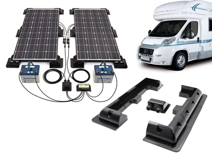 Solar panel mounting kit packaging with all mounting parts displayed