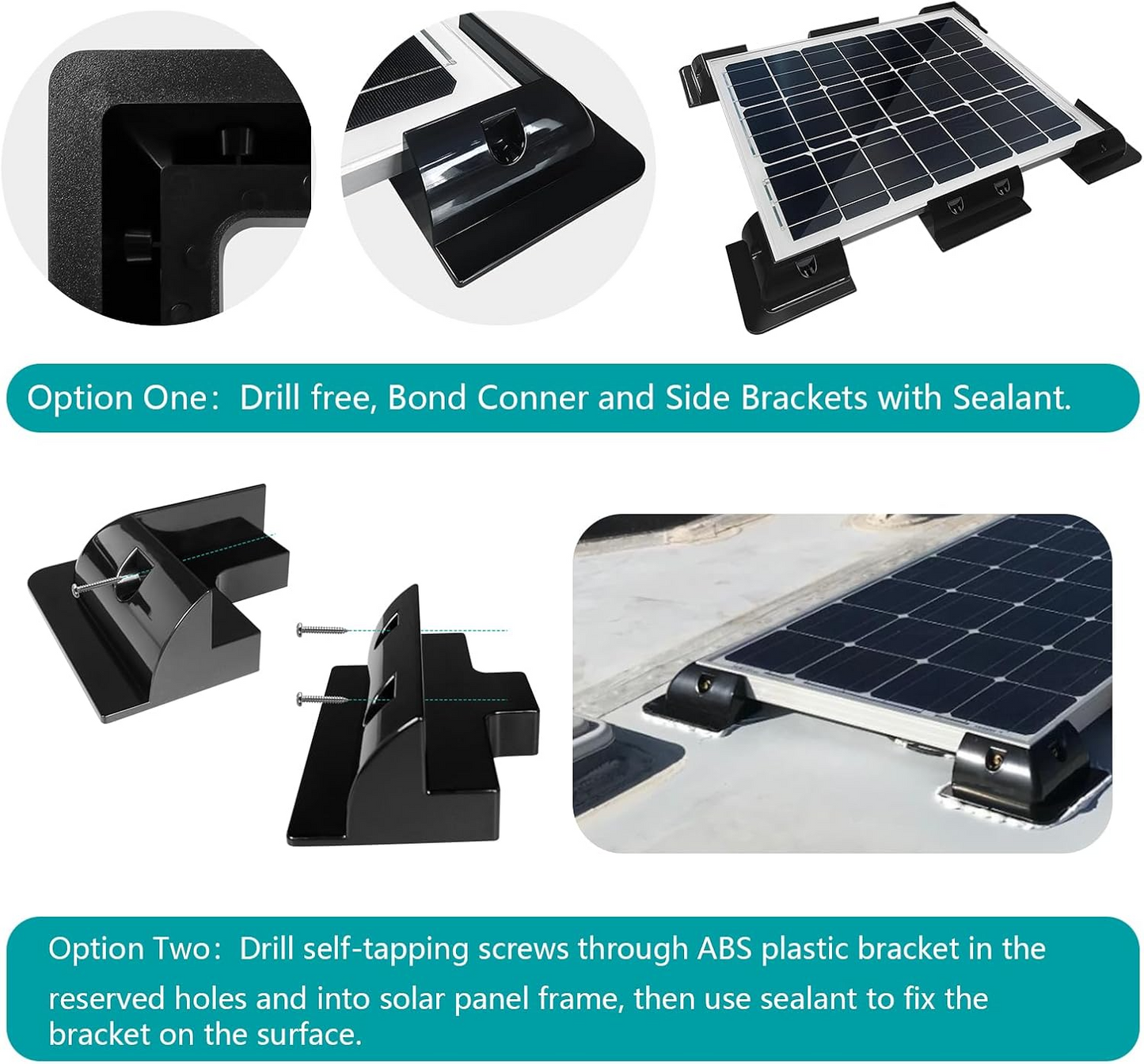 Solar panel mounting kit packaging with all mounting parts displayed