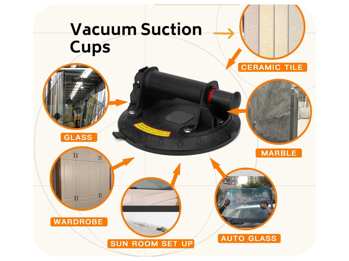 Glass suction cup used on metal sheet for lifting