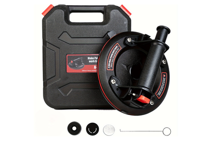 Side view of glass suction cup with ABS handle in black