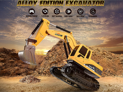 Top angle of RC digger excavator toy rotating cabin