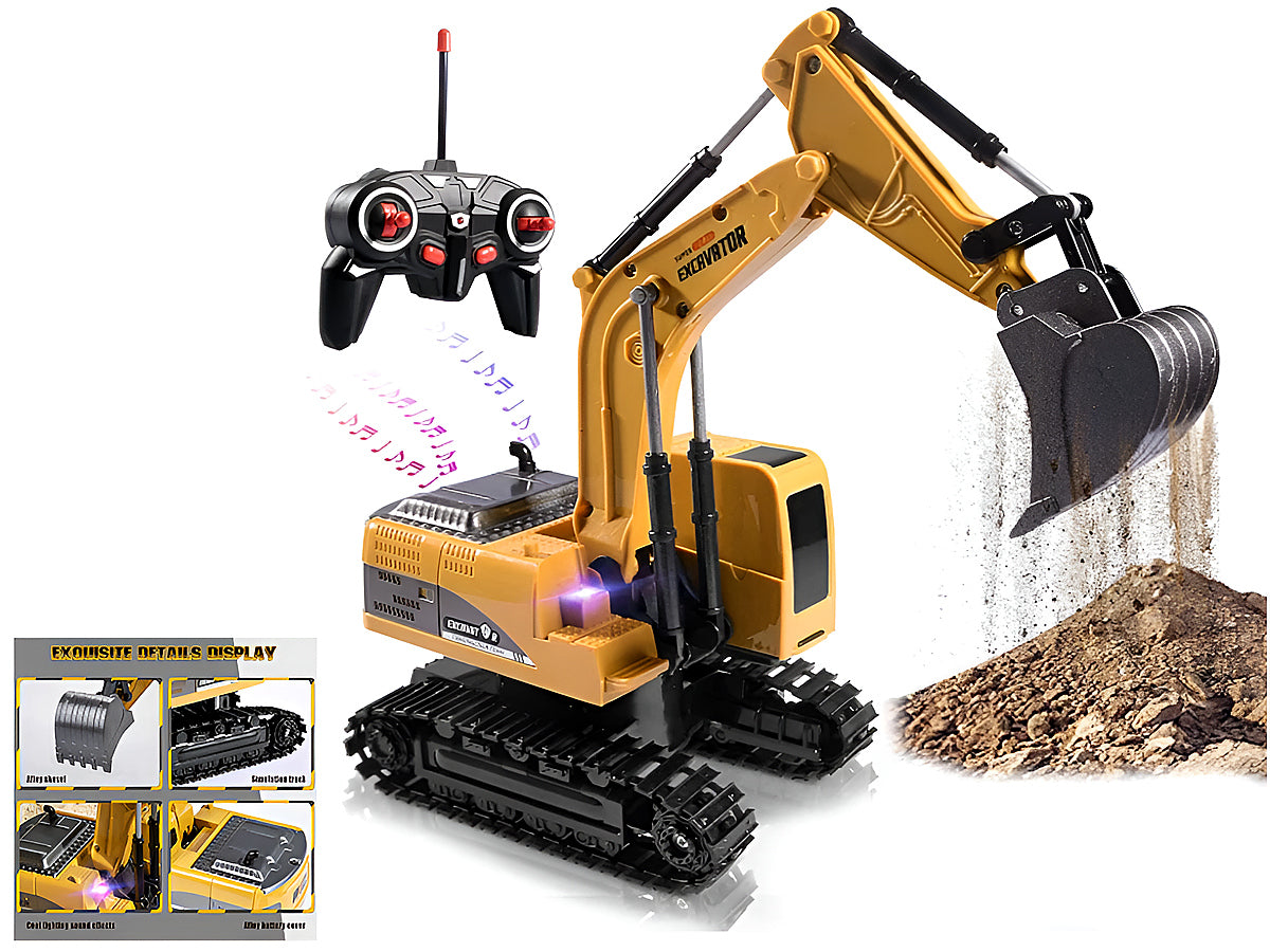 Close-up of remote control for RC digger excavator toy
