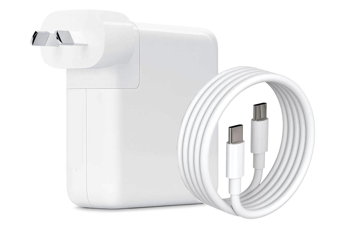 Side angle of MacBook charger 30W USB-C showing compact size