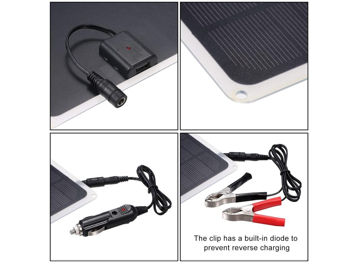 Solar Panel Charger Kit connected to a car cigarette lighter