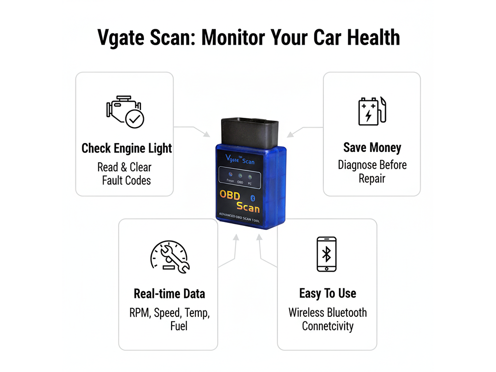 OBD2 scanner Bluetooth with clear engine light reset feature