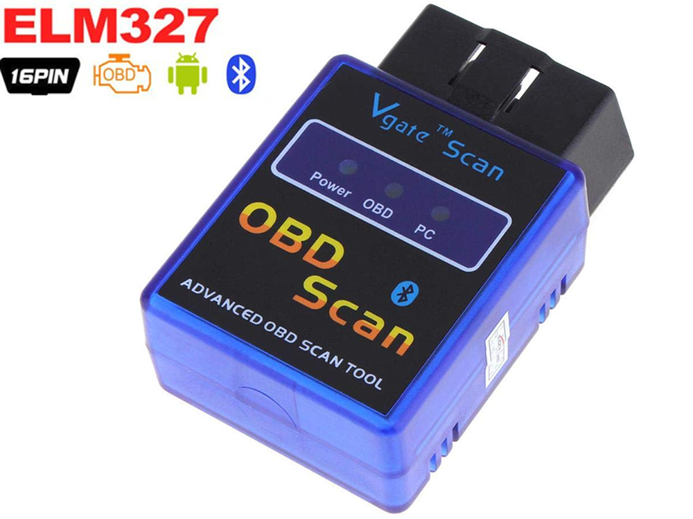 OBD2 scanner Bluetooth plugged into vehicle diagnostic port