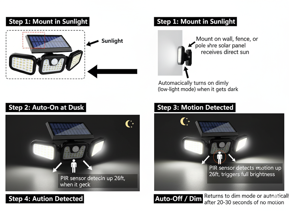utdoor Solar Motion Sensor Light 74LED