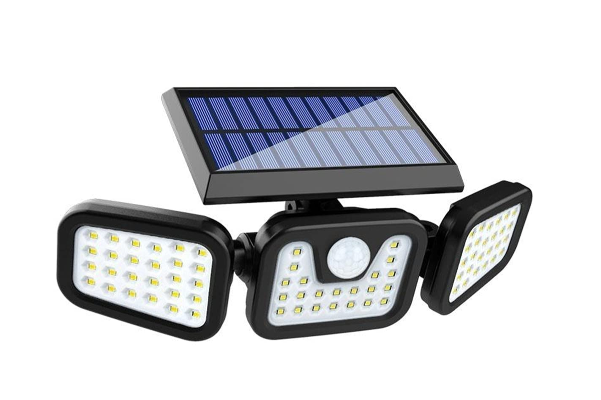 Side angle of solar motion sensor light highlighting weather-resistant design