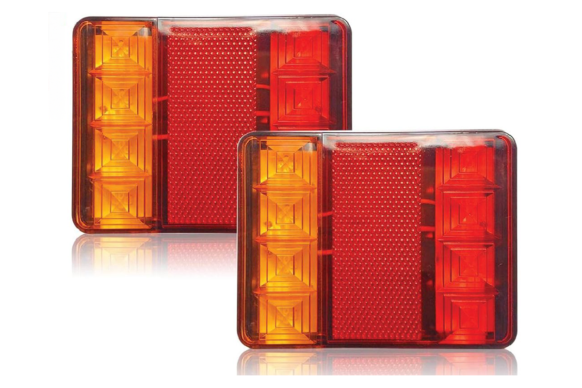 Close up of LED trailer tail lights with built in reflector detail