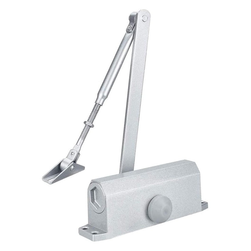 Automatic door closer reversible showing silver aluminium alloy finish