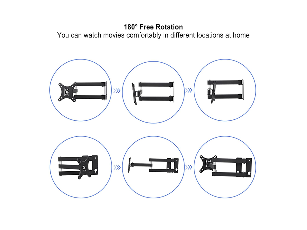 Black steel TV wall mount bracket front angle view