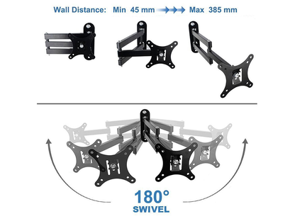 Black steel TV wall mount bracket front angle view