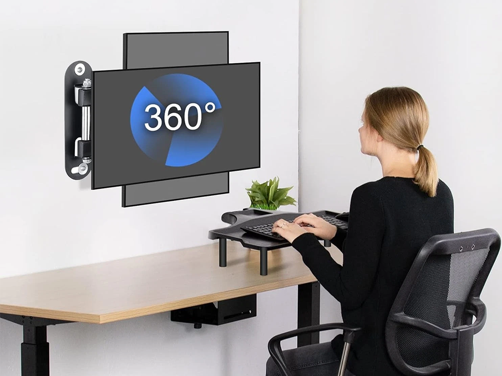 Black steel TV wall mount bracket front angle view