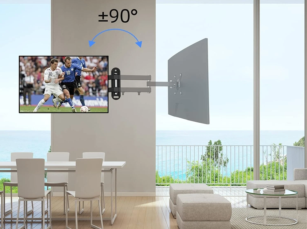 Black steel TV wall mount bracket front angle view