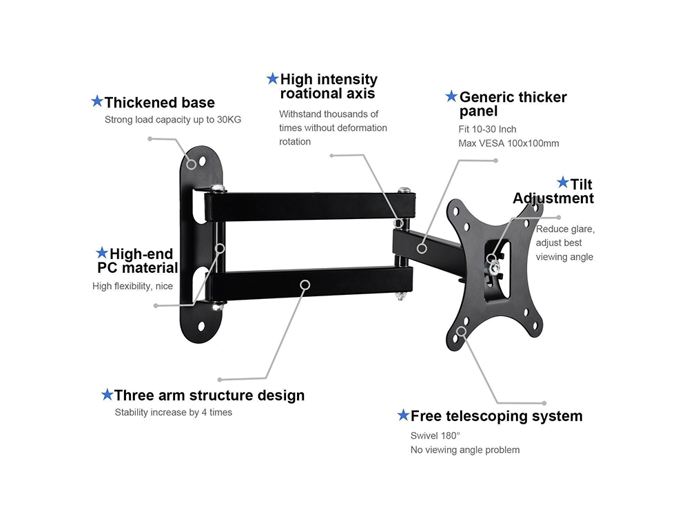 Swivel feature on TV wall mount for 10-26 inch screens