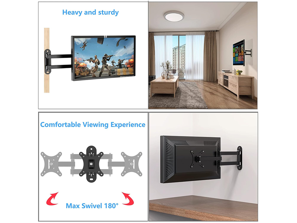 Tilt angle detail on TV wall mount for 10-26 inch TVs