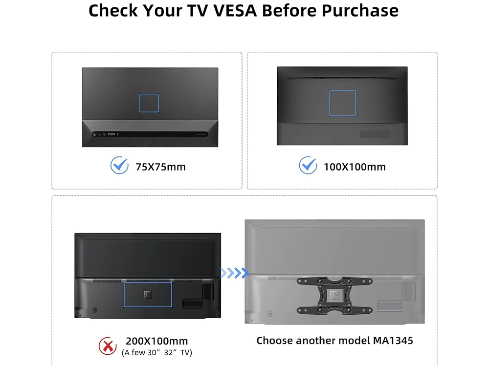 Black steel TV wall mount bracket front angle view