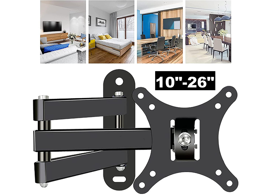 Close up of black steel TV wall mount bracket