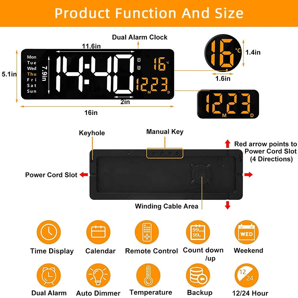 Digital Wall Clock 16 inch Large