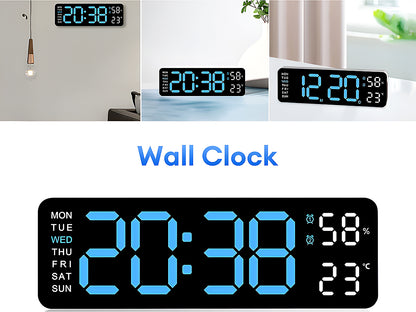 Digital wall clock 16 inch with dual alarm feature visible