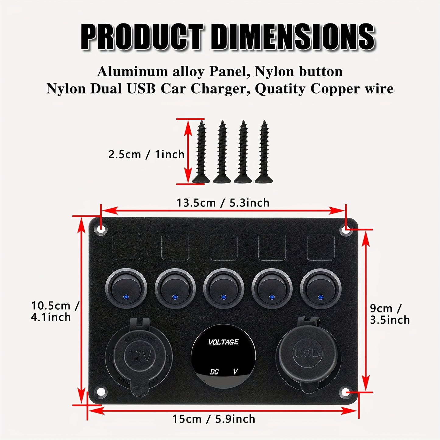 Waterproof rocker switch panel with rubber seal caps
