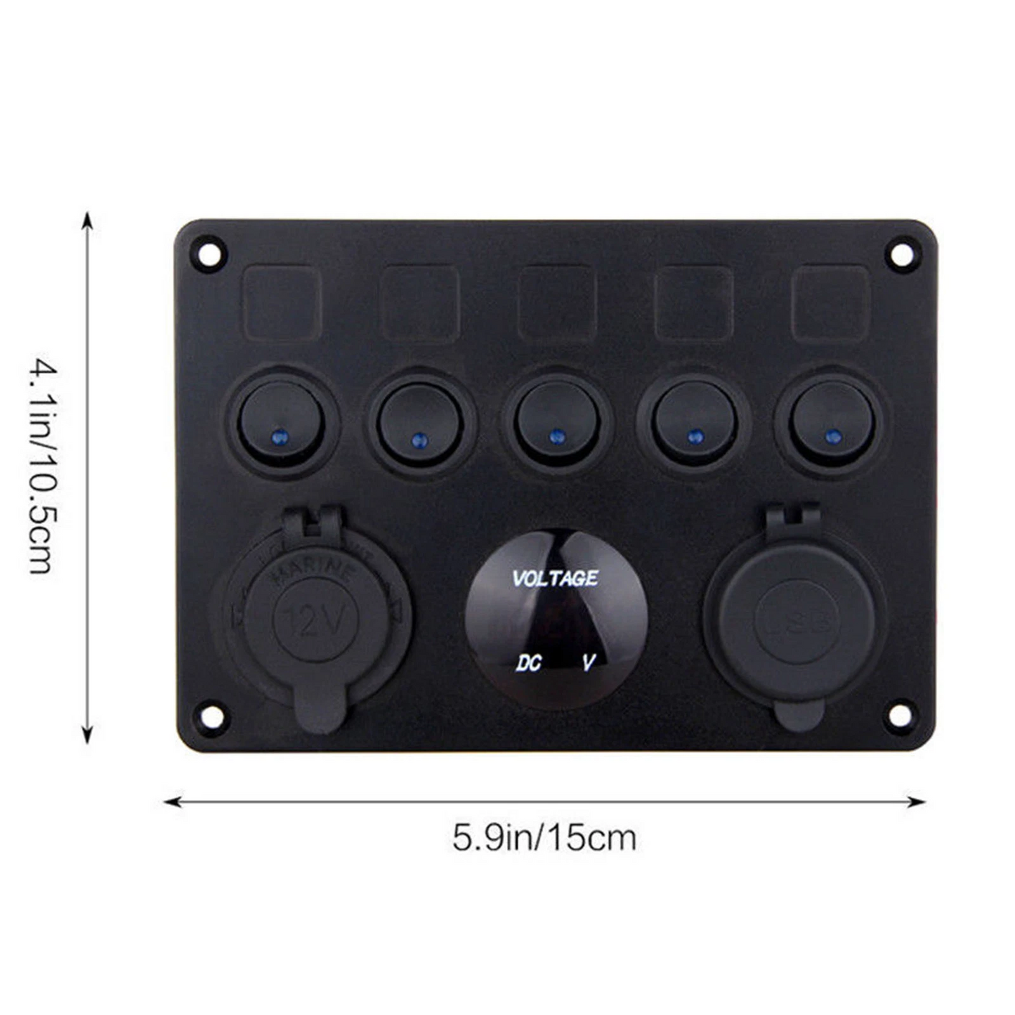 Blue LED indicators on rocker switch panel switches
