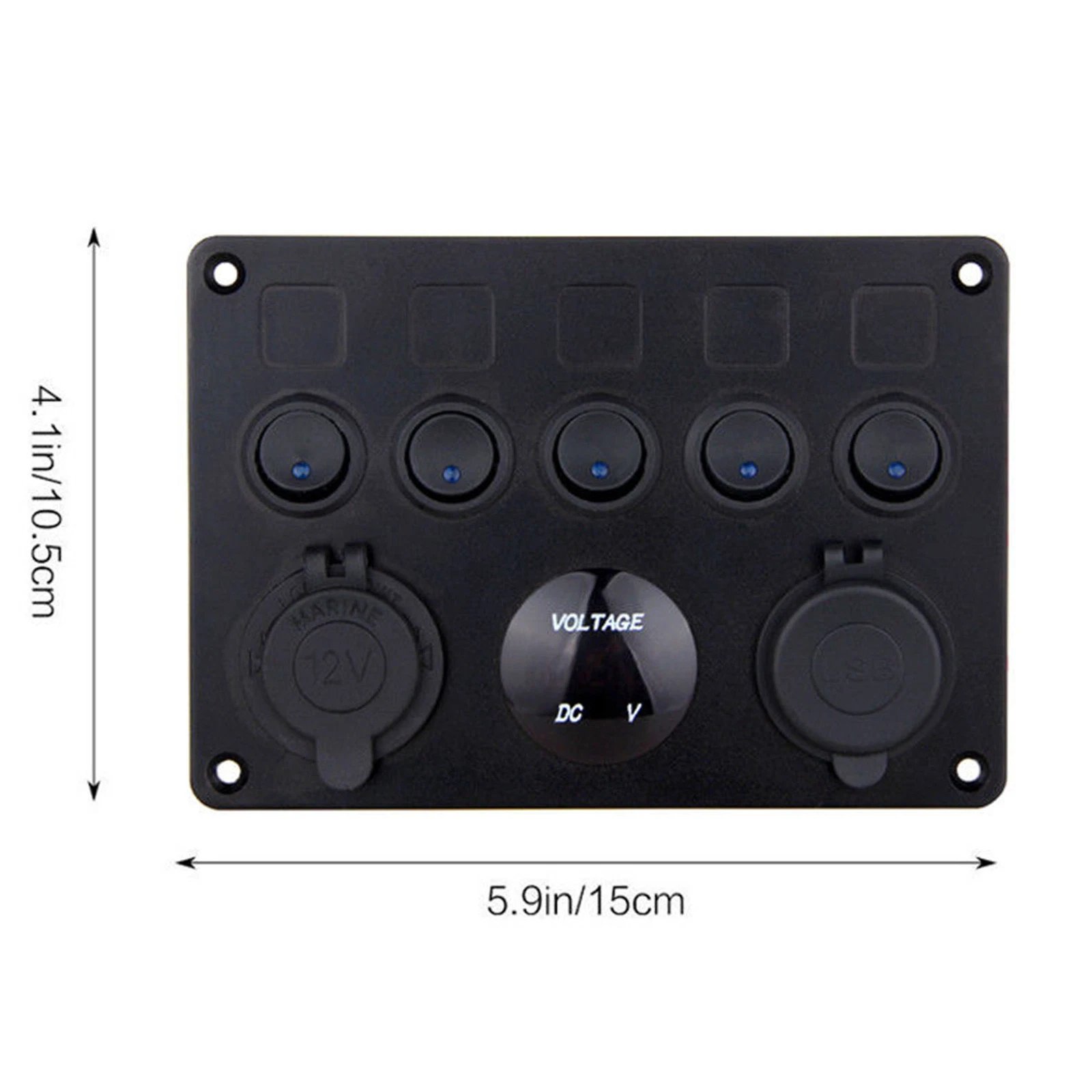 Blue LED indicators on rocker switch panel switches