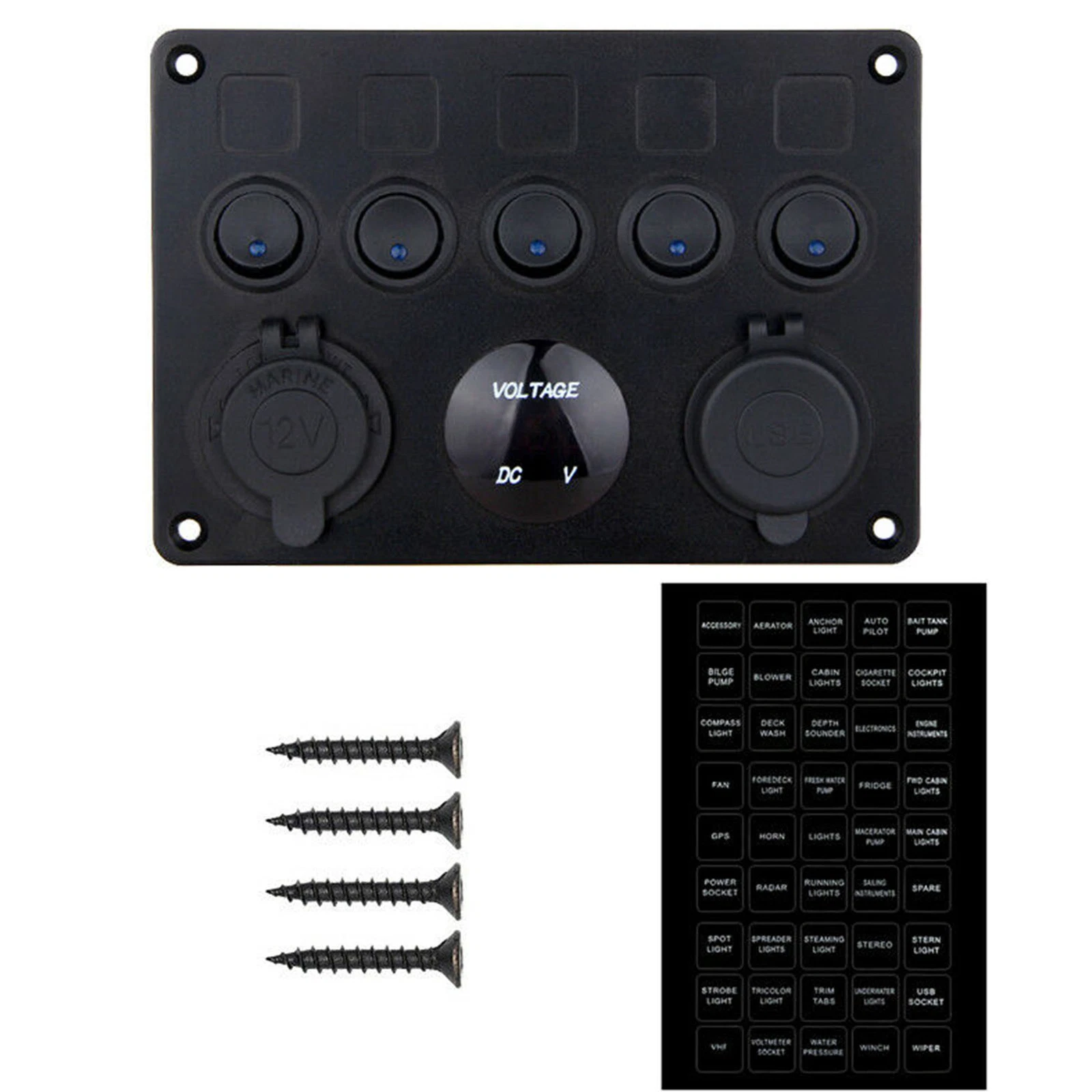 Black aluminium rocker switch panel with cigarette lighter socket
