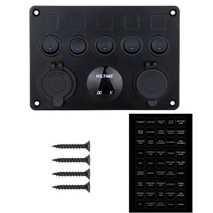 Black aluminium rocker switch panel with cigarette lighter socket