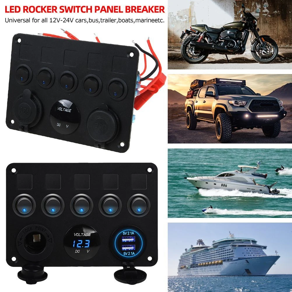 Black aluminium rocker switch panel with cigarette lighter socket