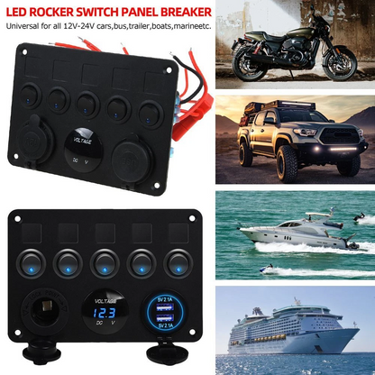 Black aluminium rocker switch panel with cigarette lighter socket