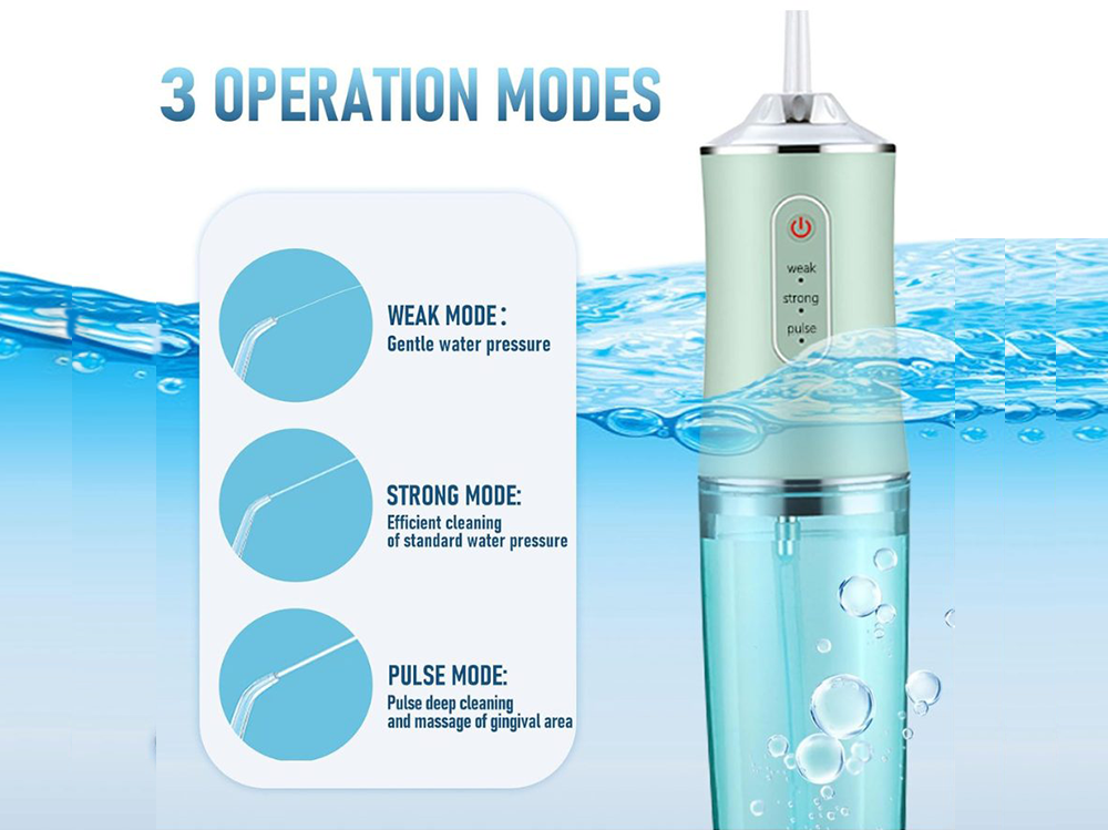 Portable water flosser cordless green waterproof rating label