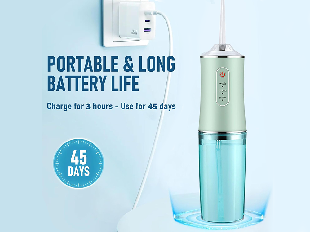 Portable water flosser cordless green with anti-leak 220ml water tank