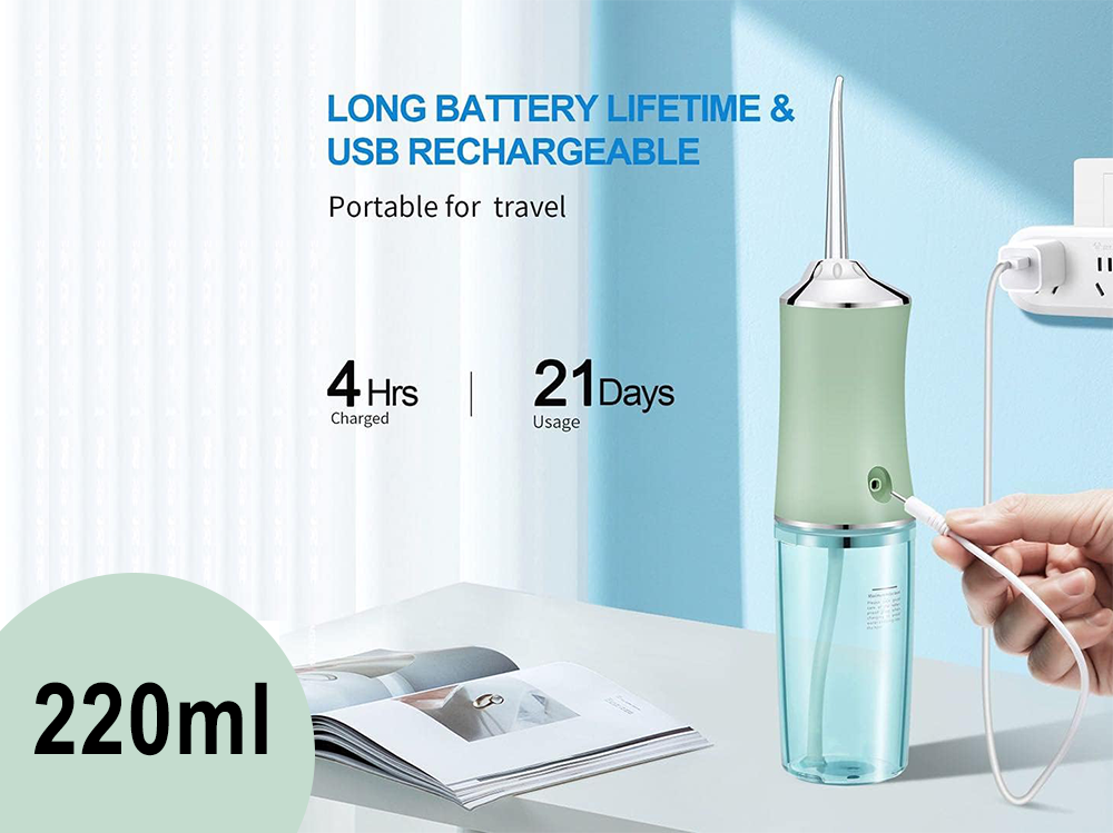 Portable water flosser cordless green waterproof rating label