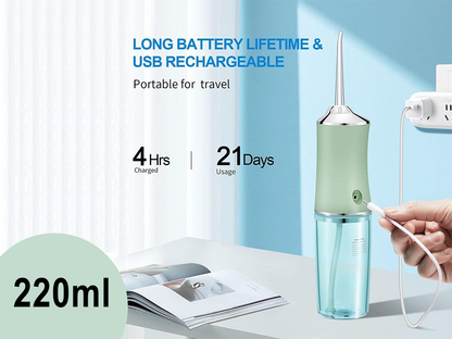 Portable water flosser cordless green waterproof rating label