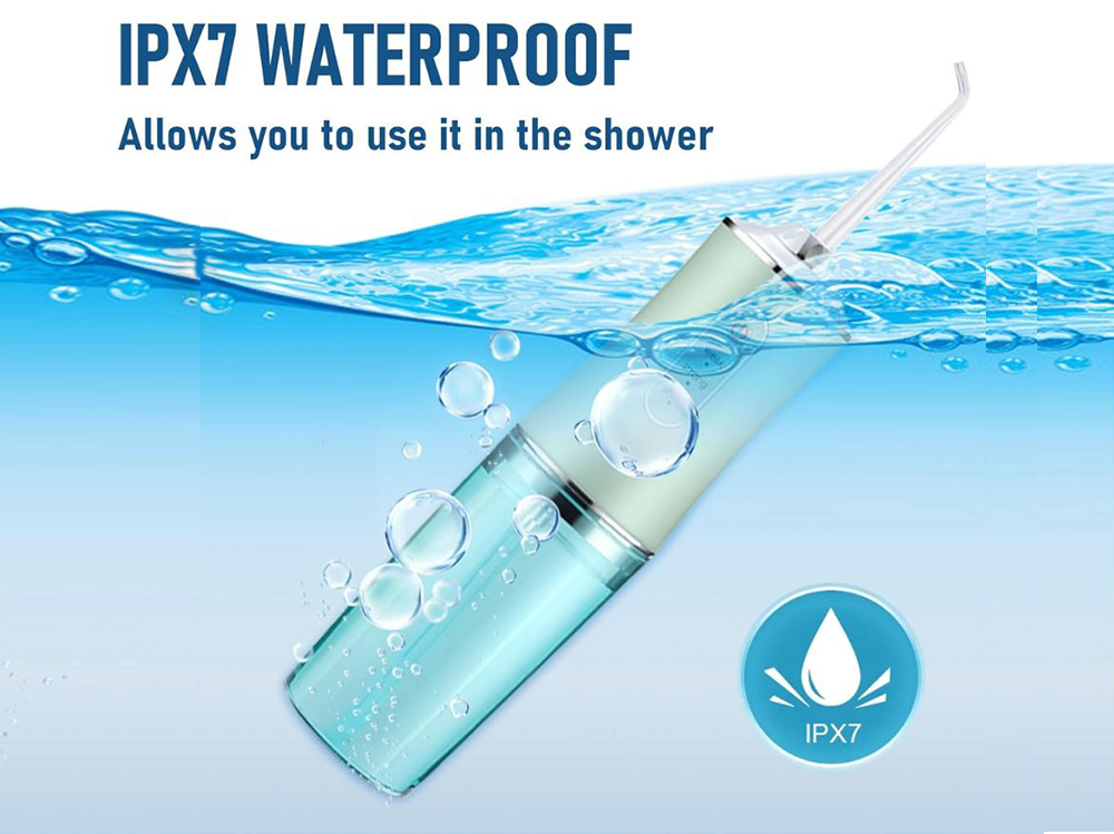 Portable water flosser cordless green waterproof rating label