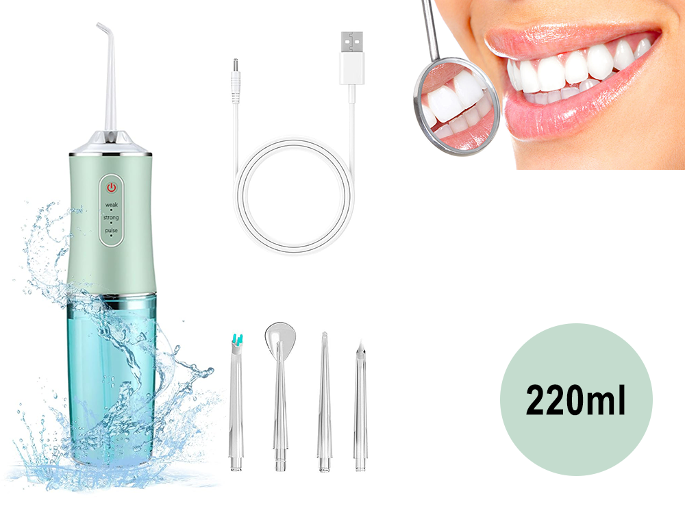 Portable water flosser cordless green with four interchangeable nozzles