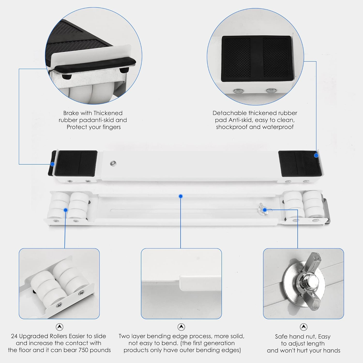 Heavy-duty metal frame of furniture mover lifter slider with load capacity label