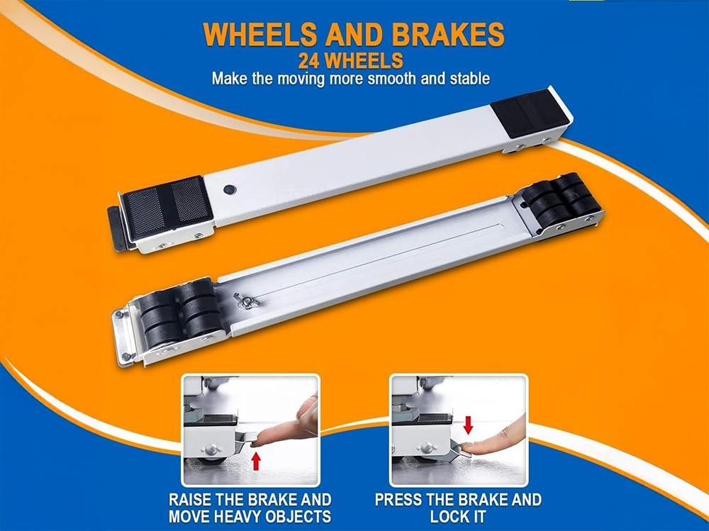 Close up of rubber wheels on furniture mover lifter slider for smooth movement