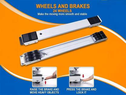 Close up of rubber wheels on furniture mover lifter slider for smooth movement