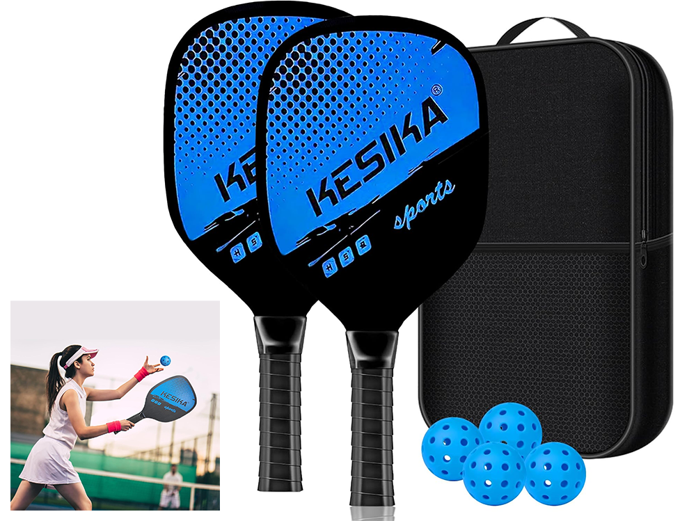 Pickleball set paddles with perforated sweat-absorbent grips